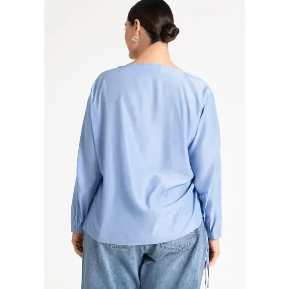 Eloquii Tie Detail Blouse size 18 Boat Neck Long sleeve Ruched Relaxed Minimal - Picture 3 of 14